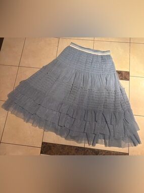 Anthropologie Dusty Blue Tiered Tulle A-Line Skirt